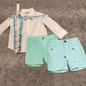 5 Piece Crown & Ivy 2T Boys Button Down Suspender Shorts Set